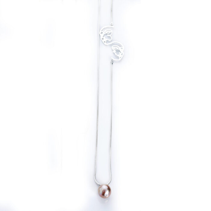 Opera kaelakee Mask hõbedane, roosa pärliga